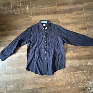 Brooks Brothers 346 Mens Navy Blue 100% Linen Long Sleeve Button Down Shirt L